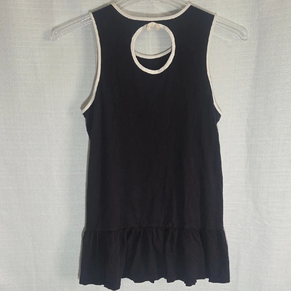 Kate Spade Black and White Trim Tank Top Size Medium Ruffle Bottom